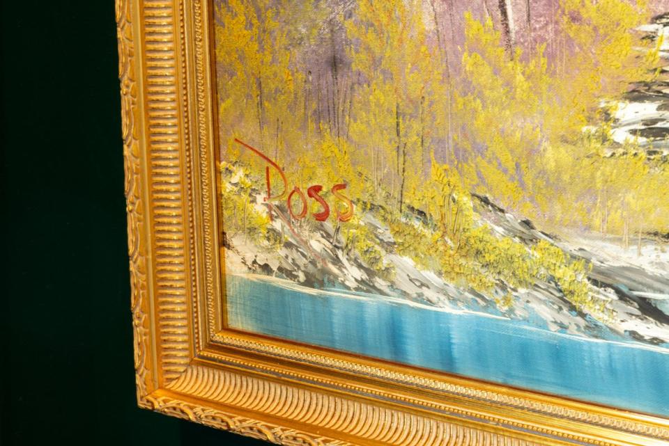 Bob Ross’ signature is shown on a painting titled A Walk in the Woods, which he painted on the first episode of his television show “The Joy of Painting.”