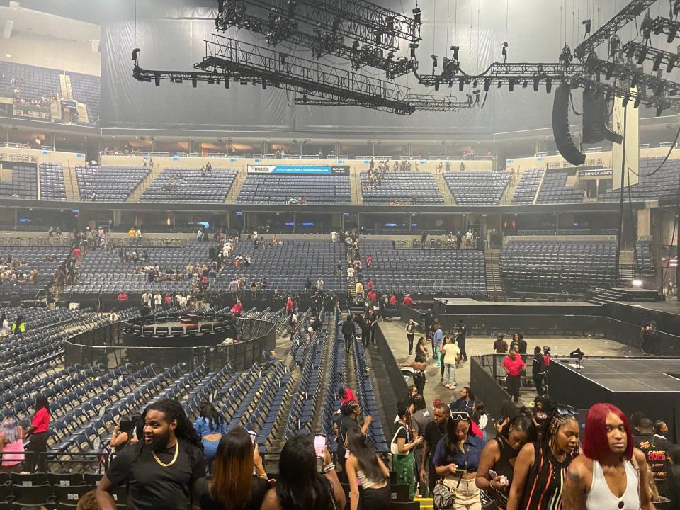 FedExForum is evacuated after an incident during the Lil Baby concert on Thursday, Sept. 7, 2023, in Memphis.