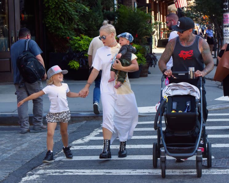 Pink stepped out in New York City with her family. (Photo by Robert Kamau/GC Images)