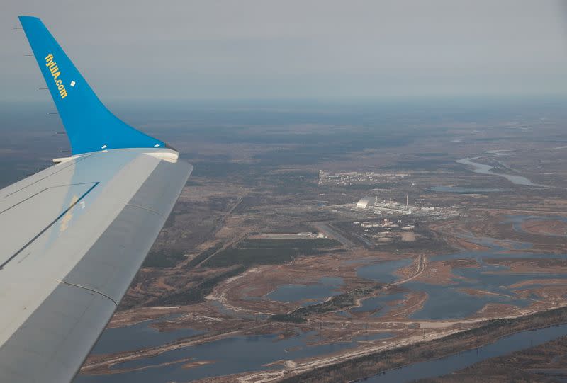 A view shows the Chernobyl Nuclear Power Plant during a tour to the Chernobyl zone