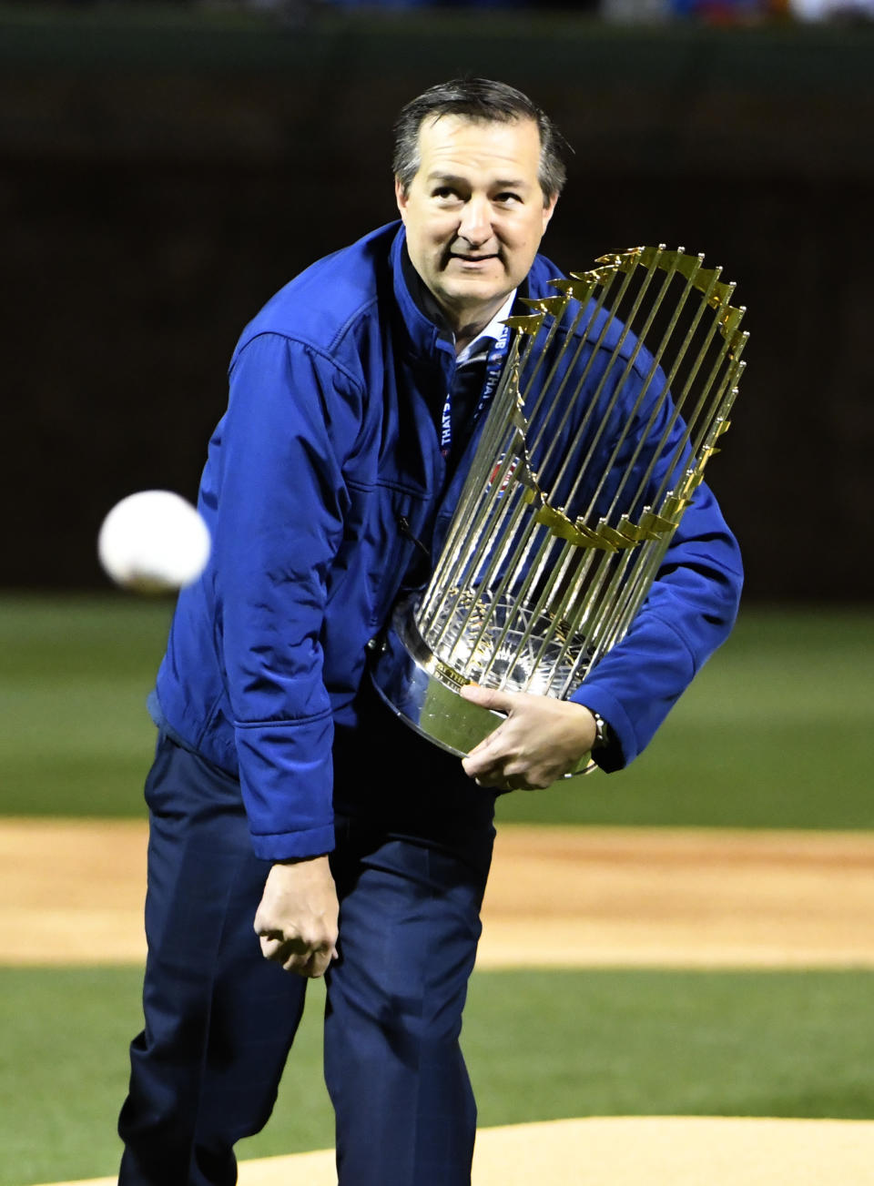 Cubs Cubs owner Tom Ricketts throws out a ceremonial first pitch before a baseball game between the Chicago Cubs and the Los Angeles Dodgers on home opening day, Monday, April 10, 2017, in Chicago. (AP Photo/David Banks)