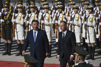 Chinese President Xi Jinping, left and Poland's President Andrzej Duda review the honour guard during the welcome ceremony at the Great Hall of the People in Beijing, Monday, June 24, 2024.(Pedro Pardo/Pool Photo via AP)