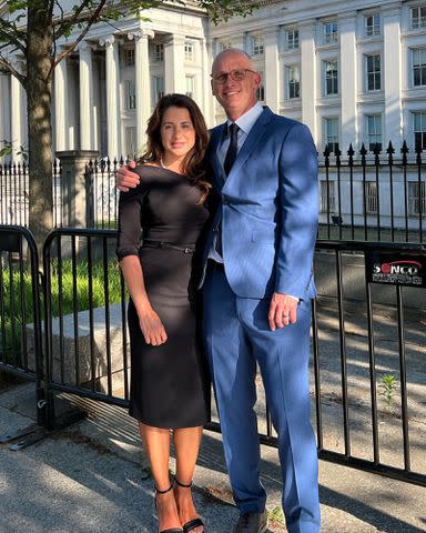 <p>Dan Hurley Instagram</p> Dan Hurley with his wife Andrea Hurley outside The White House