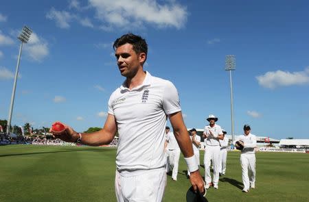Cricket - West Indies v England - Third Test - Kensington Oval, Barbados - 2/5/15 England's James Anderson walks off after his six wicket haul Action Images via Reuters / Jason O'Brien