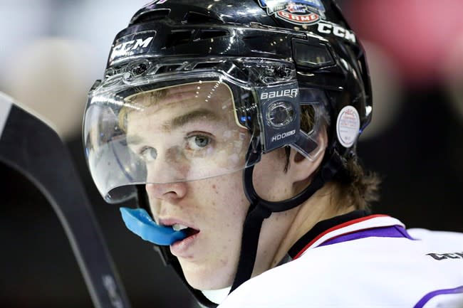 Team Orr captain Connor McDavid, of the Erie Otters, looks on during the third period of the CHL Top Prospects Game in St. Catharines, Ontario on Thursday, January 22, 2015. As expected, McDavid will be the top-ranked North American prospect at this year&#39;s NHL draft.THE CANADIAN PRESS/Peter Power