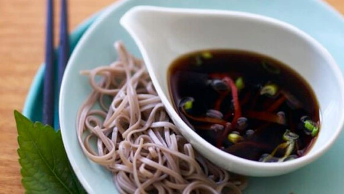 <p>These soba buckwheat noodles cook very quickly and are served with a delicious dipping sauce.</p><p><strong>Get the recipe: <a href="https://parade.com/30470/sheilalukins/soba-noodles-dipping-sauce/" rel="nofollow noopener" target="_blank" data-ylk="slk:Soba Noodles and Dipping Sauce;elm:context_link;itc:0;sec:content-canvas" class="link rapid-noclick-resp"><em>Soba Noodles and Dipping Sauce</em></a></strong></p>