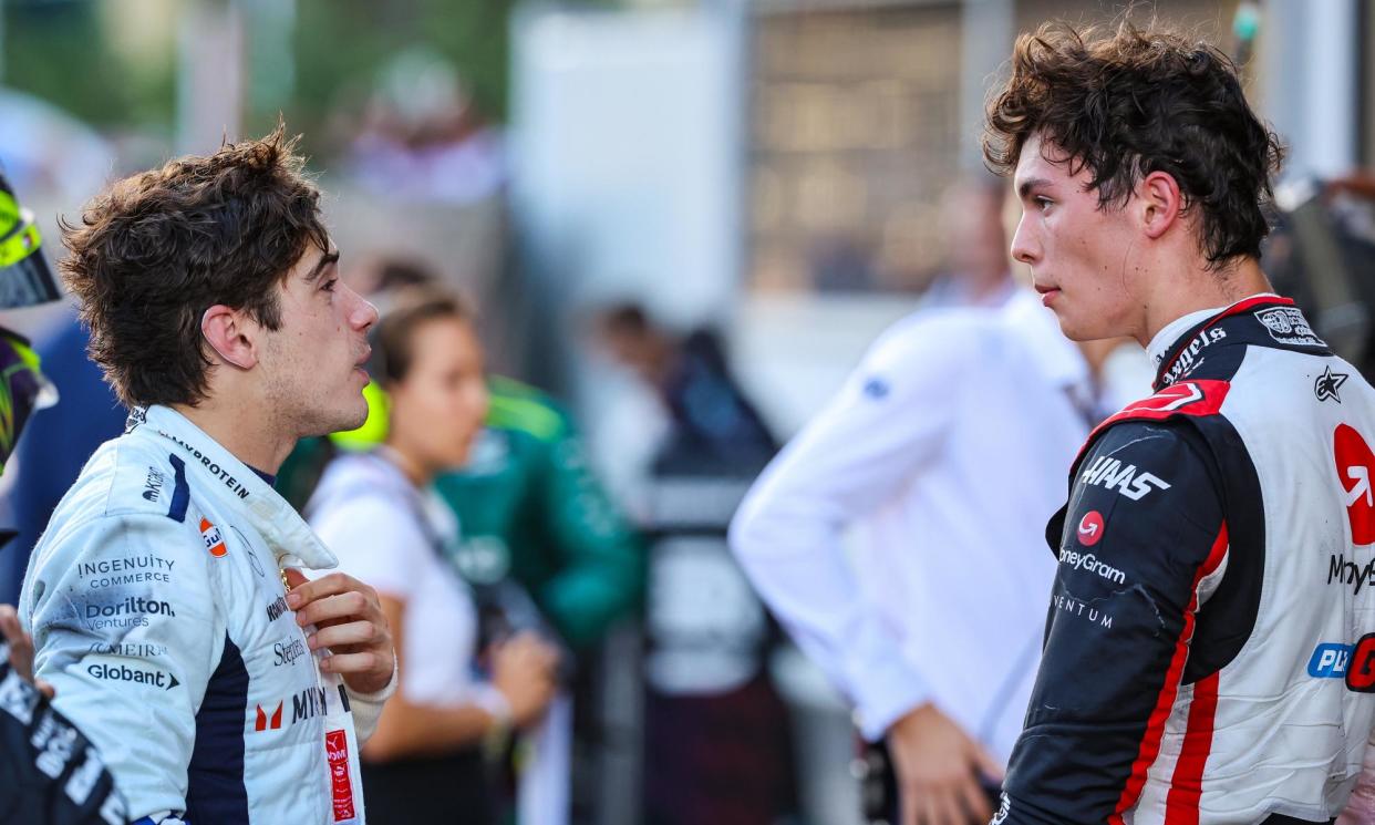 <span>Franco Colapinto chats with Oliver Bearman during the F1 Grand Prix of Azerbaijan at Baku City Circuit.</span><span>Photograph: Kym Illman/Getty Images</span>