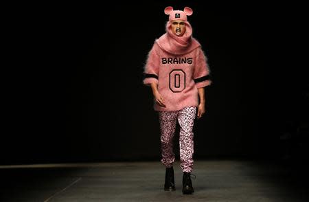 A model presents a creation from the Bobby Abley MAN Autumn/Winter 2014 collection during "London Collections: Men" in London January 6, 2014. REUTERS/Suzanne Plunkett