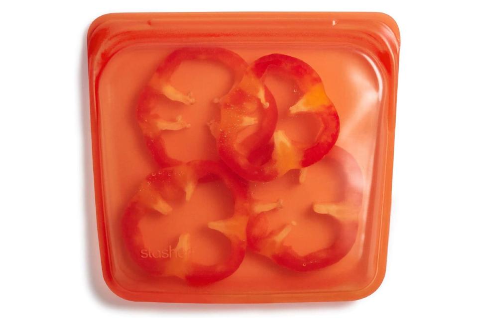 Orange silicone food storage bag