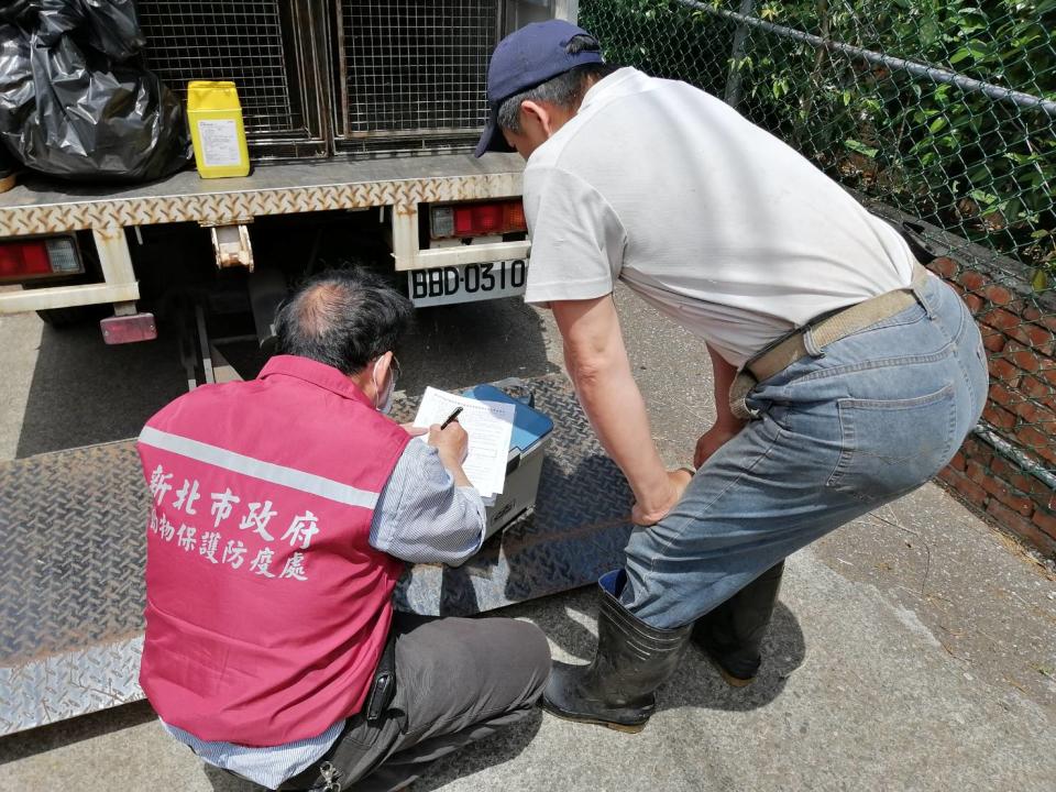 新北市動保處人員逐戶發放牛流行熱疫苗及進行訪視。   圖：新北市動保處提供 