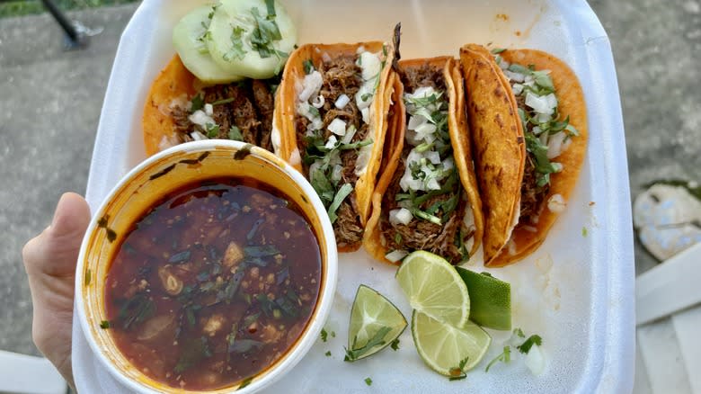 four tacos with soup