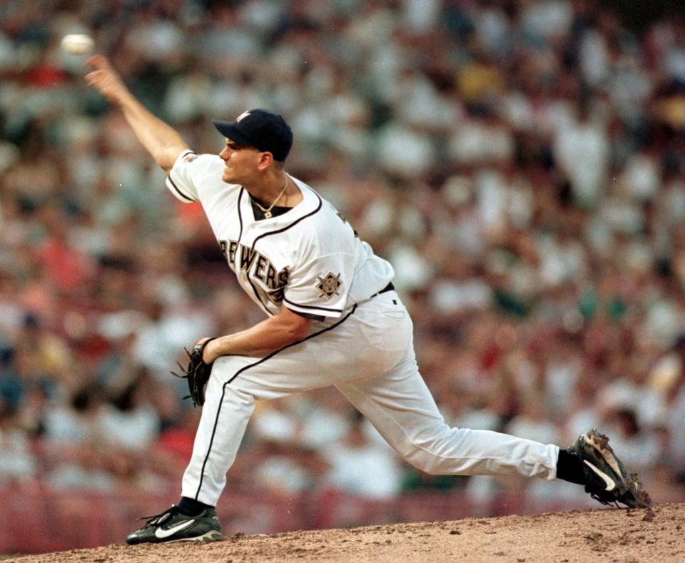 Jeff D'Amico pitches in the sixth inning against the Orioles in a 1997 game.