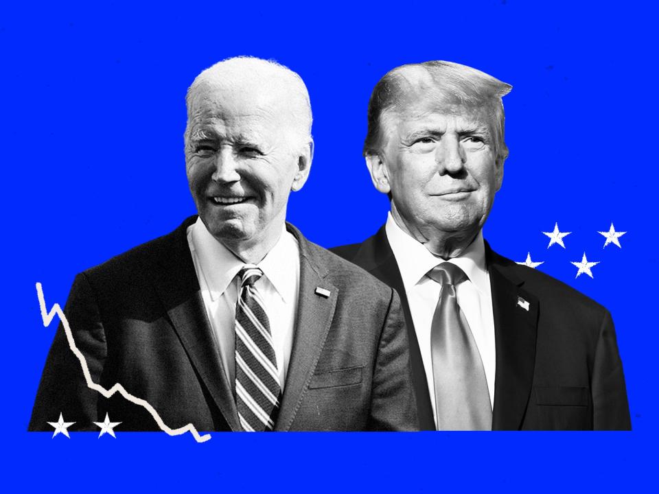 President Biden and Donald Trump on a blue background