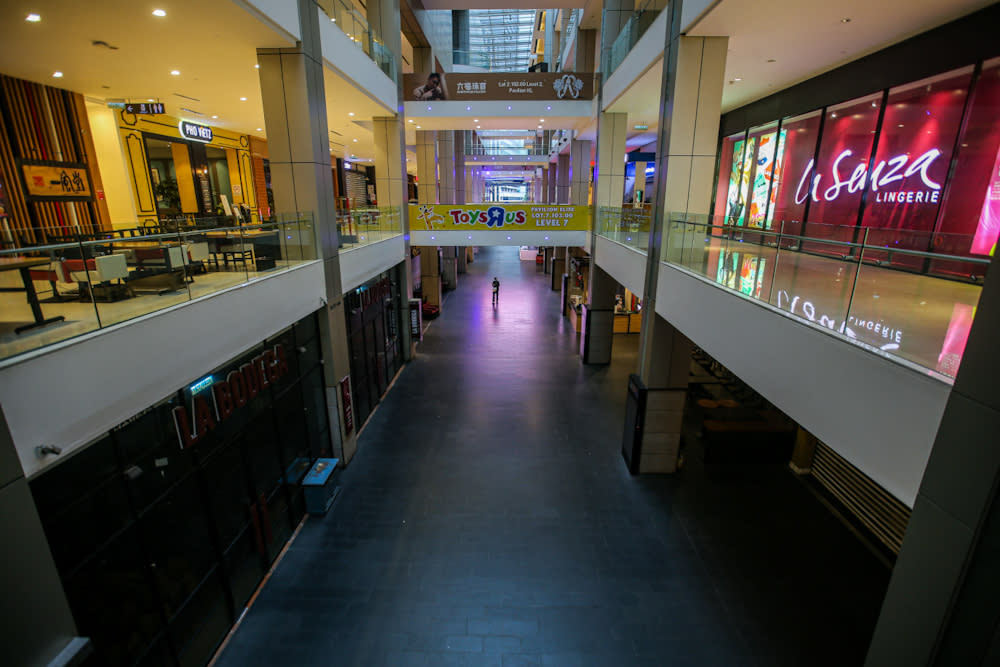 A general view inside the Pavilion Shopping centre during the third phase of the movement control order April 16, 2020. — Picture by Hari Anggara