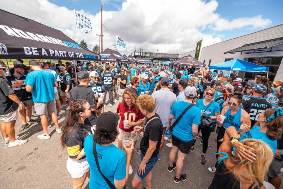 The Roaring Riot tailgate on Morehead Street is accessible for group members only. Alex Cason/CharlotteFive