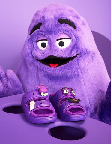 <p>McDonald's</p> McDonald’s and Crocs Drop a Limited Collection Including Grimace Cozy Sandals 