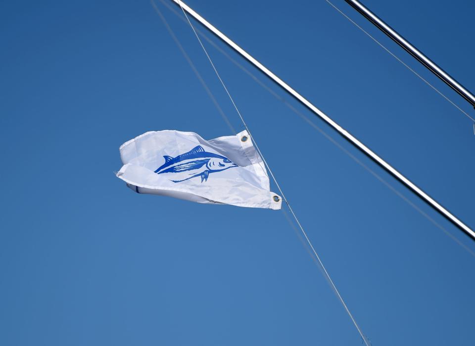 A tuna flag waves at the White Marlin Open Aug. 8, 2022 in Ocean City, Maryland.