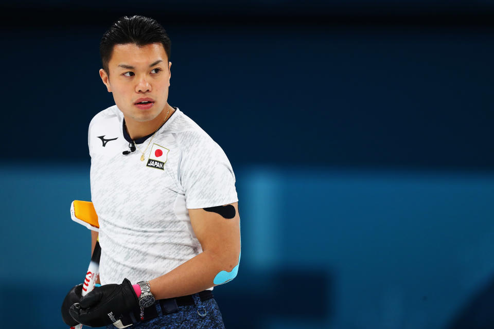 <p>Tsuyoshi Yamaguchi of Japan competes in the Curling Men’s Round Robin Session 5 held at Gangneung Curling Centre on February 16, 2018 in Gangneung, South Korea. </p>