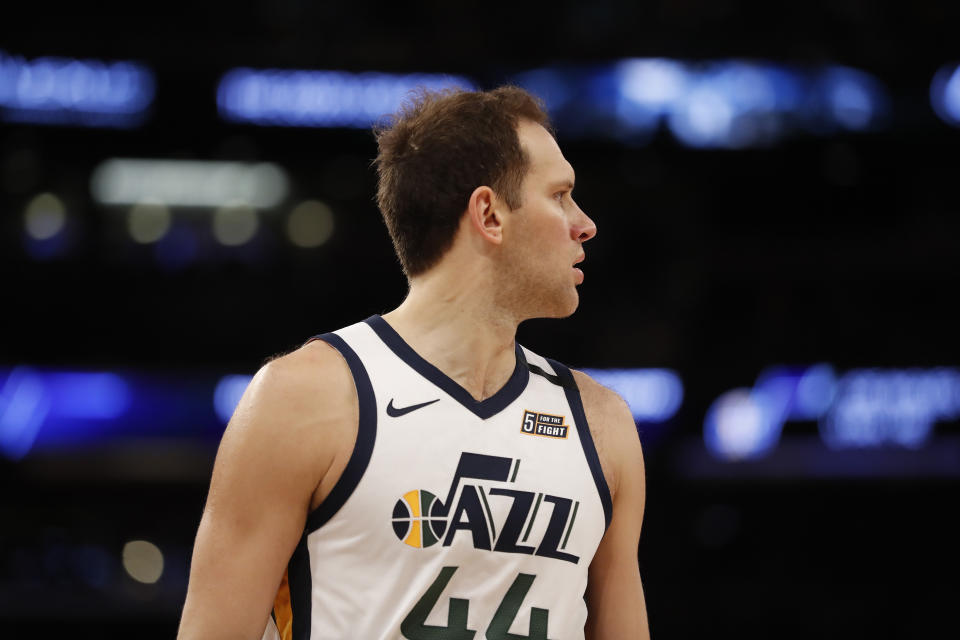 The Utah Jazz lost starting forward Bojan Bogdanovic to surgery during the shutdown. (Michael Owens/Getty Images)