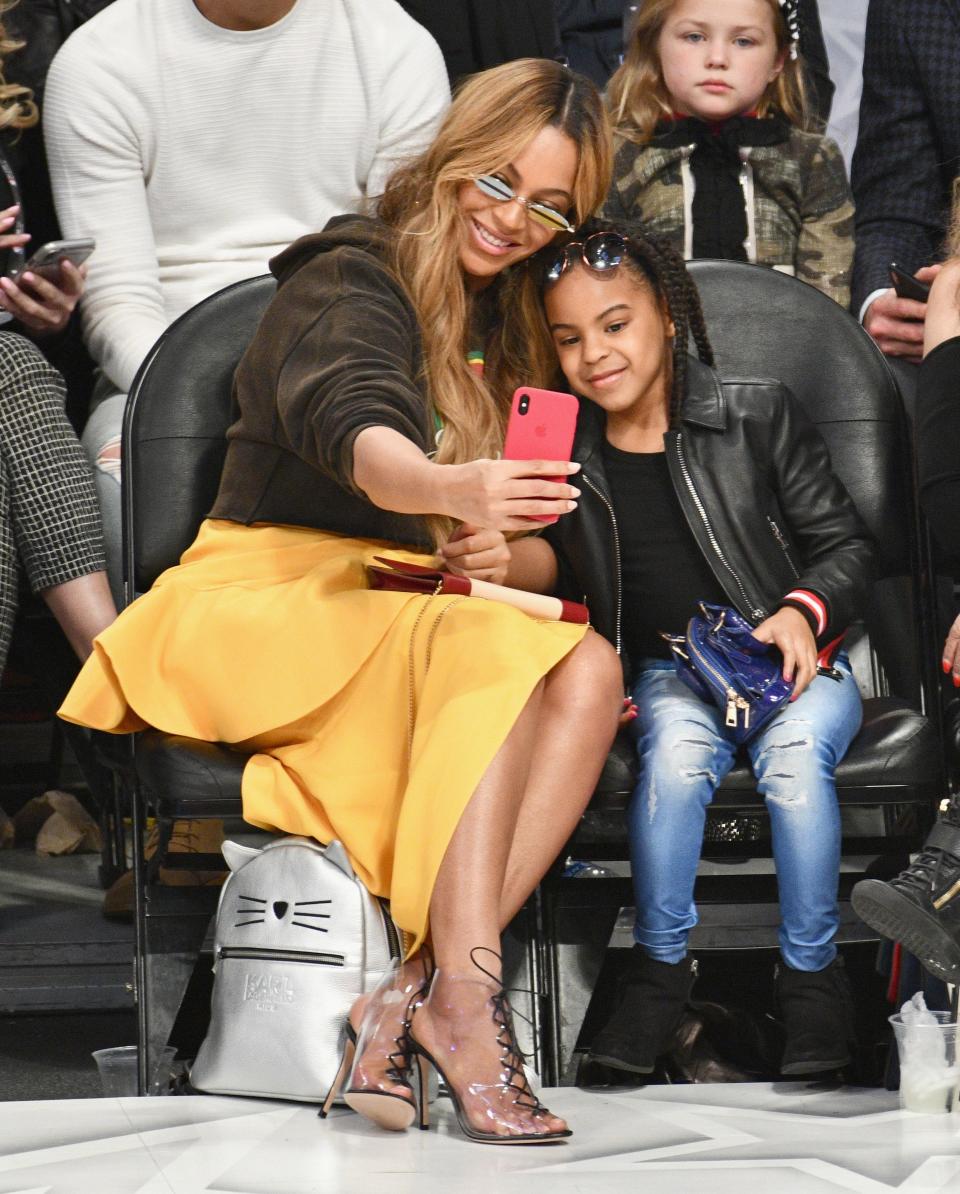 Beyoncé and Blue Ivy Carter attend the NBA All-Star Game at Staples Center on Feb. 18, 2018, in Los Angeles.