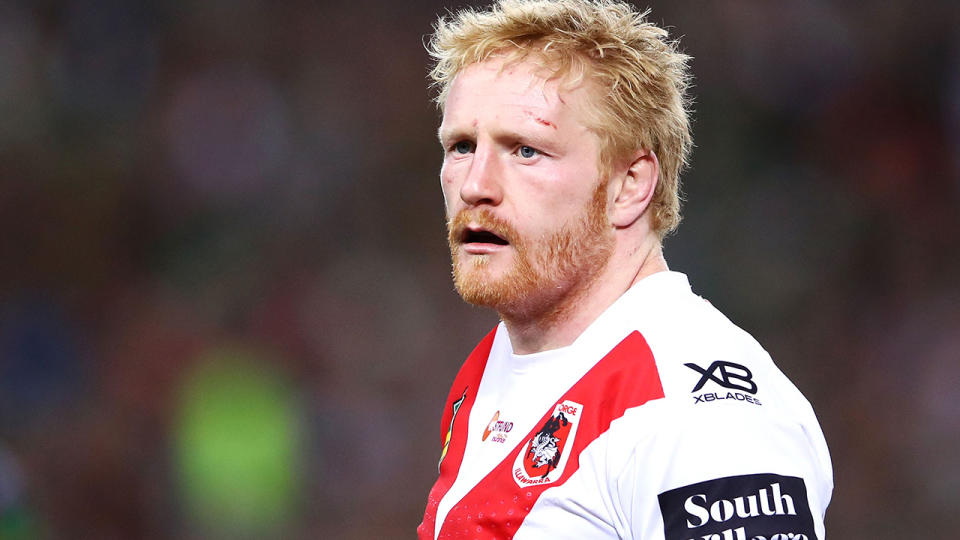 James Graham is pictured playing in the NRL for St George Illawarra.