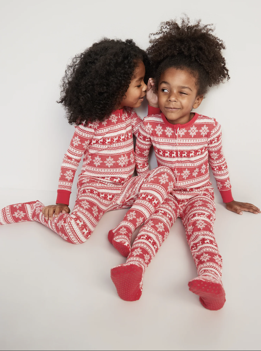 Matching Print Footed One-Piece Pajamas for Toddler & Baby in red fair isle (Photos via Old Navy)