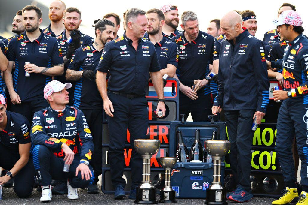 Christian Horner, Adrian Newey and Red Bull celebrate the team's one-two in Japan 