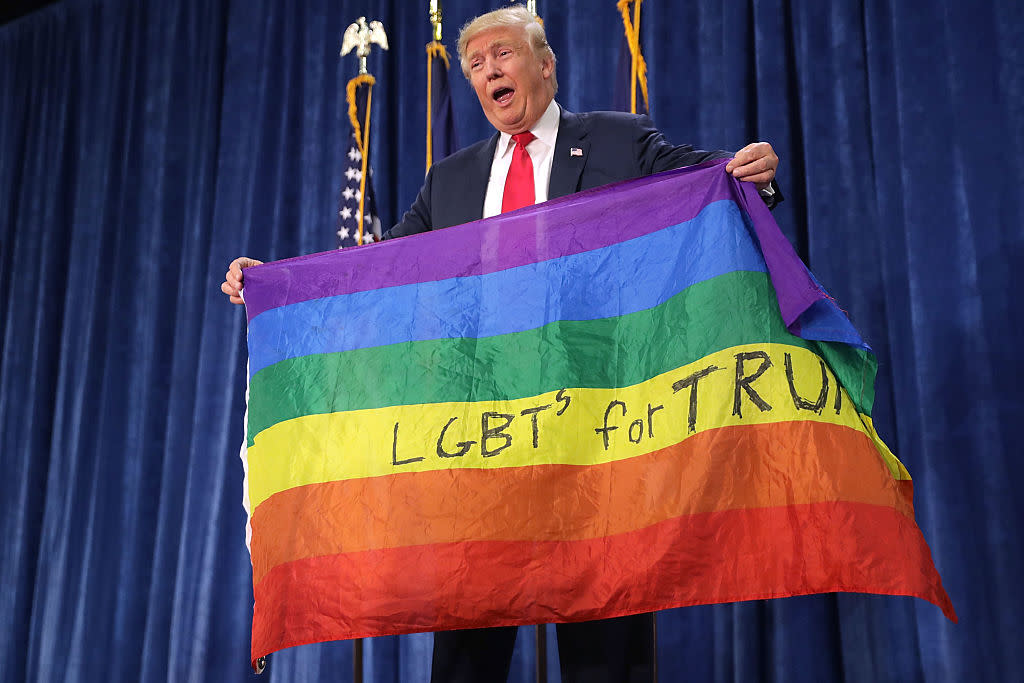 Donald Trump got to wave a rainbow flag at a campaign rally, and here’s why that’s messed up