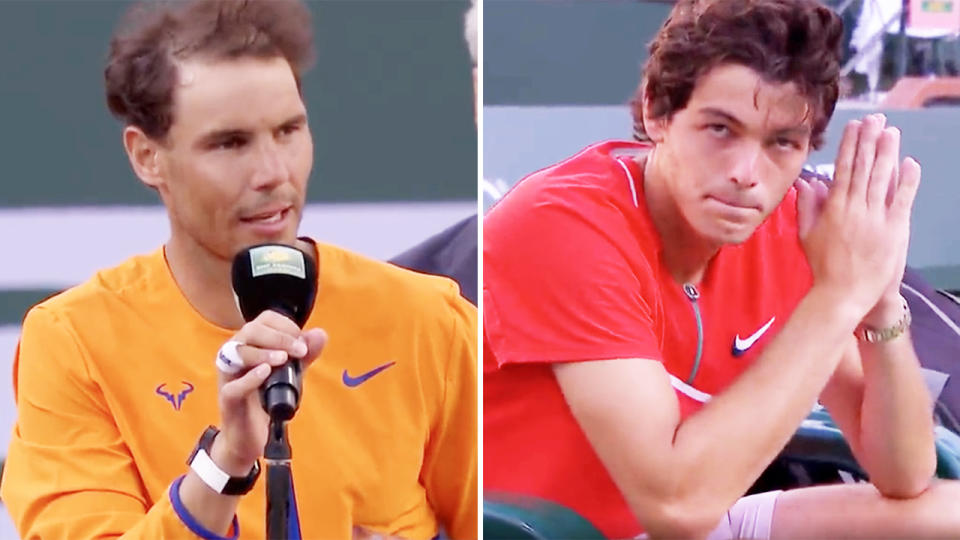 Rafa Nadal, pictured here paying a classy tribute to Taylor Fritz after the Indian Wells final.