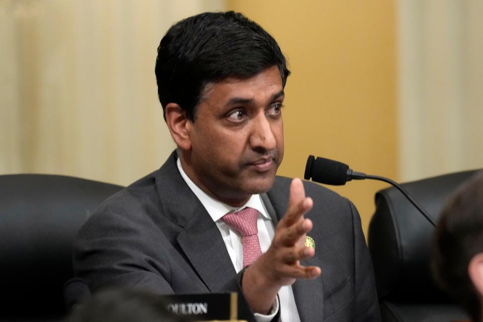 Rep. Ro Khanna, D-Calif., questions witnesses during a hearing of a special House committee dedicated to countering China, on Capitol Hill, Tuesday, Feb. 28, 2023, in Washington. (AP Photo/Alex Brandon) ORG XMIT: DCAB387