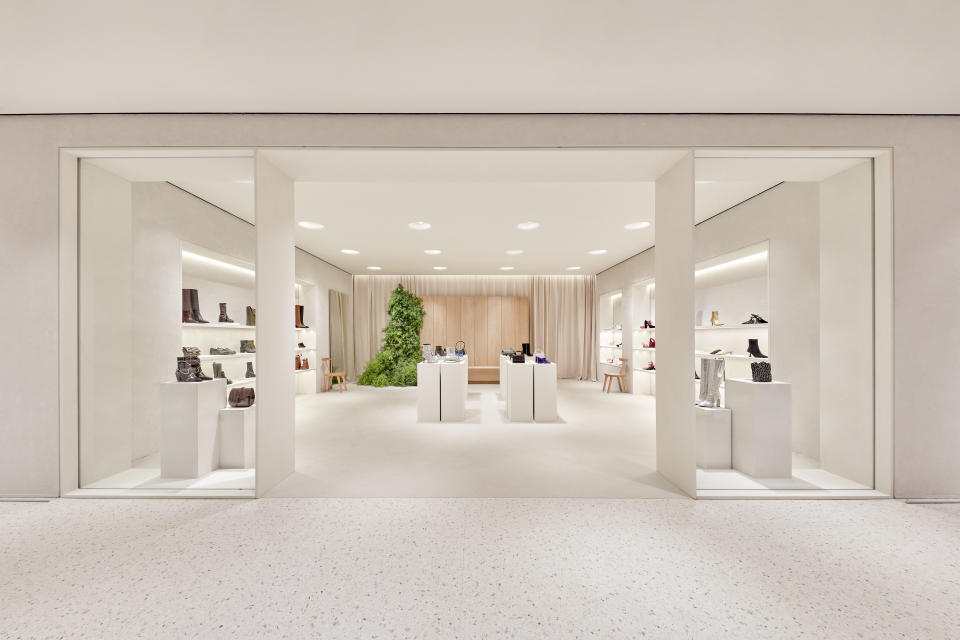 The dedicated footwear and accessories area at the new Zara at <a href="https://wwd.com/eye/lifestyle/reimagining-battersea-power-station-21st-century-1235389038/" rel="nofollow noopener" target="_blank" data-ylk="slk:Battersea Power Station;elm:context_link;itc:0;sec:content-canvas" class="link ">Battersea Power Station</a> in London.