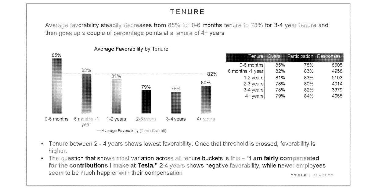 Screenshot of Tesla's 2018 employee survey report