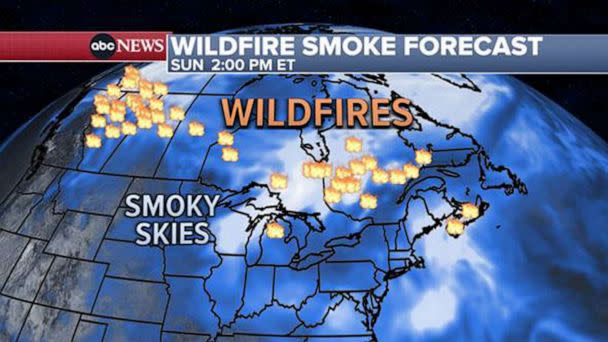 PHOTO: Weather map of wildfire smoke forecast, June 4, 2023. (ABC)