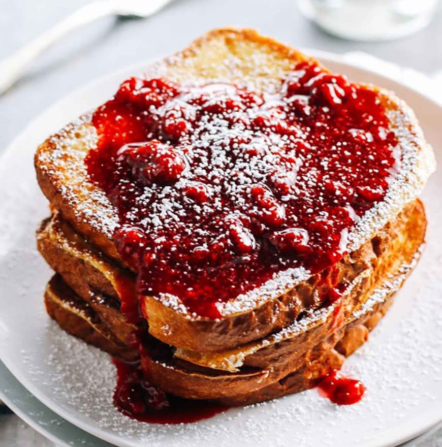 Eggnog French Toast With Raspberry Sauce from Pinch of Yum