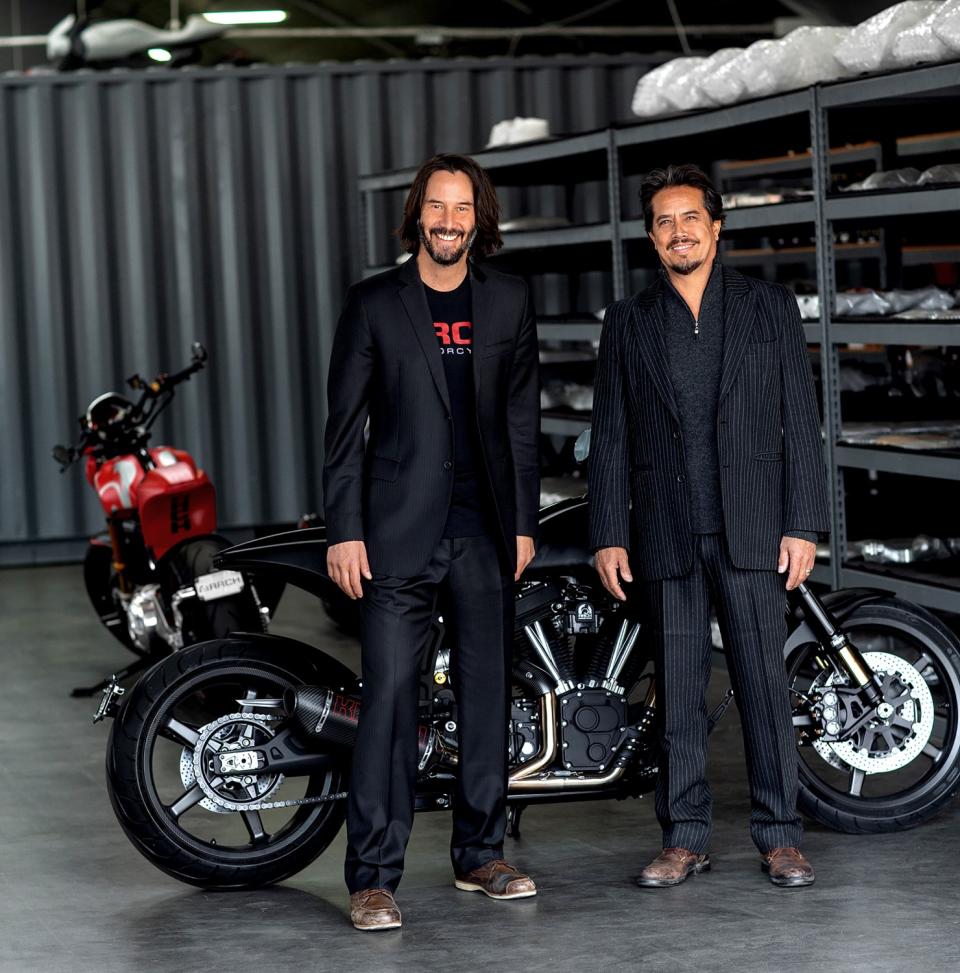 Keanu Reeves, left, and Gard Hollinger, co-founders of Arch Motorcycle.