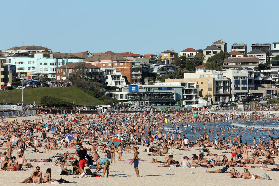 Beachgoers are seen at Bondi Beach in March. Source: AAP