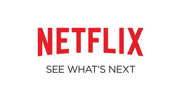 The iconic red Netflix logo and See what's next in grey, all on a white field.