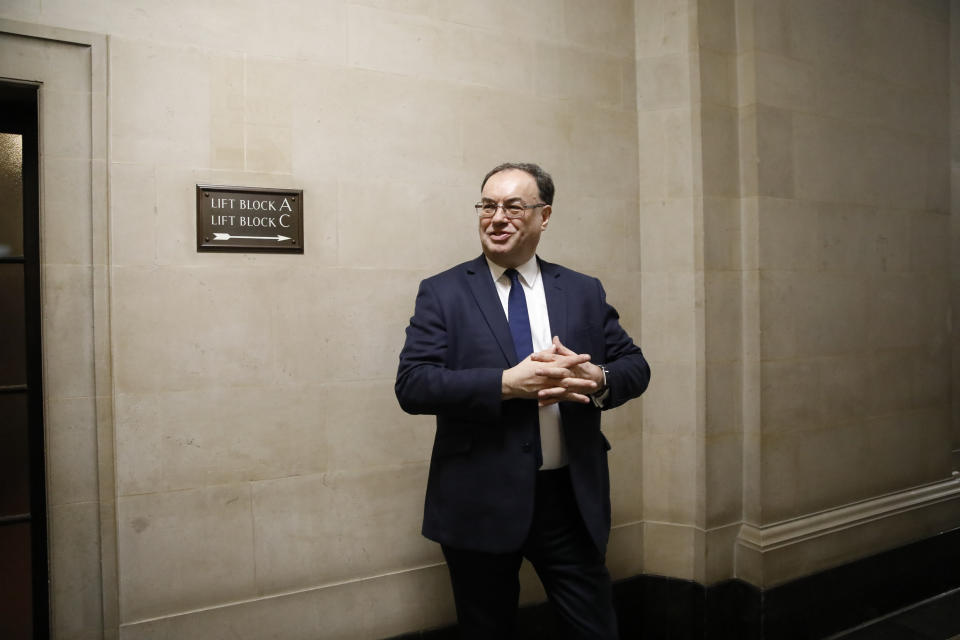 The new Governor of the Bank of England, Andrew Bailey, during a photo call on his first day inside the central bank's headquarters in London.