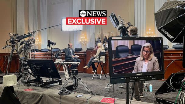 PHOTO: Rep. Liz Cheney speaks with ABC News Chief Washington Correspondent Jon Karl, Aug. 19, 2022, in Washington, D.C. (Quinn Scanlan/ABC News)