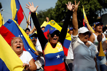 Opposition supporters take part in a rally to commemorate the Day of the Youth and to protest against Venezuelan President Nicolas Maduro's government in Urena, Venezuela February 12, 2019. REUTERS/Marco Bello