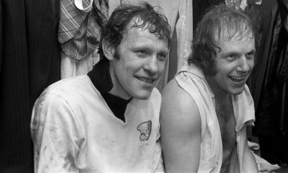 Hereford United’s Ronnie Radford (left) and Ricky George in the dressing room after their goals helped shock Newcastle.