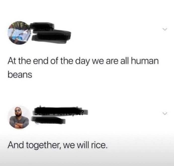 tweet reading at the end of the day we are all just human beans