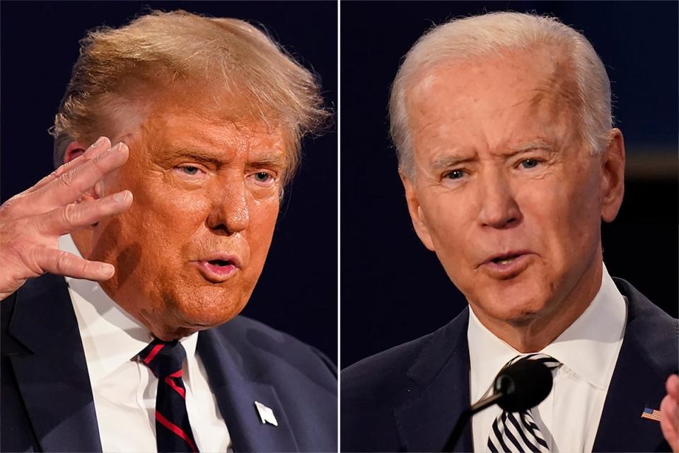 This combination of photos show President Donald Trump, left, and former Vice President Joe Biden during the first presidential debate on Sept. 29, 2020, in Cleveland, Ohio (AP)