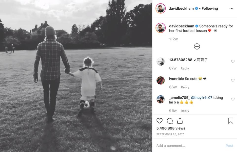 David and Harper Beckham in 2017.