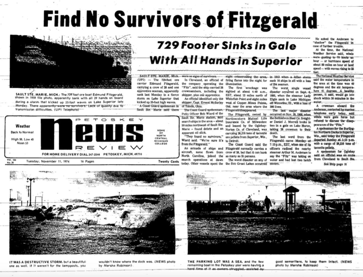 The front page of the Nov. 11, 1975, edition of The Petoskey News-Review.