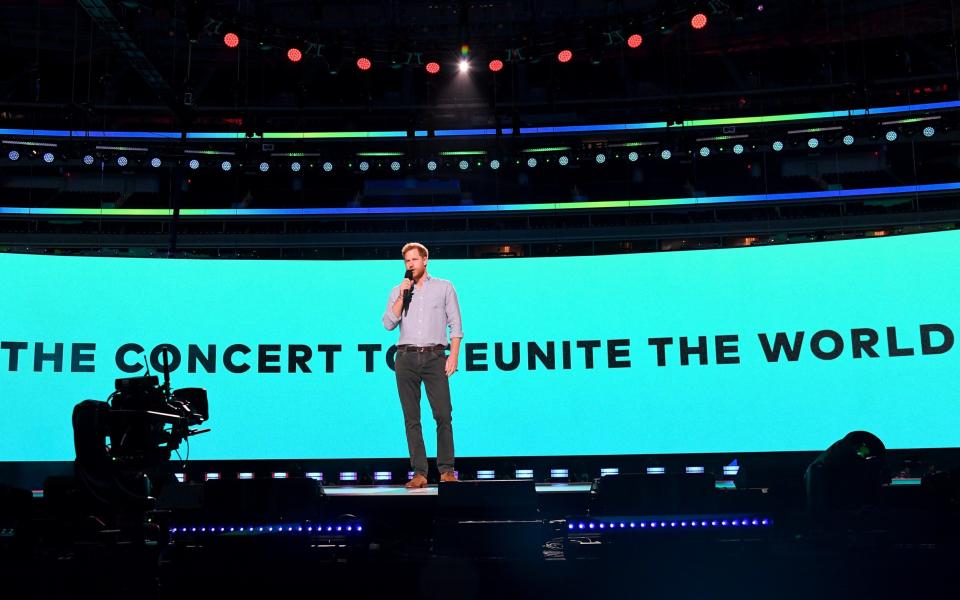 Prince Harry, the Duke of Sussex, speaks onstage during Global Citizen VAX LIVE - Kevin Mazur/Getty Images for Global Citizen VAX LIVE