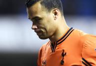Tottenham Hotspur's goalkeeper Michel Vorm reacts after conceding his team's second goal against Leicester City during their FA Cup fourth round soccer match at White Hart Lane in London, January 24, 2015. REUTERS/Dylan Martinez (BRITAIN - Tags: SPORT SOCCER)