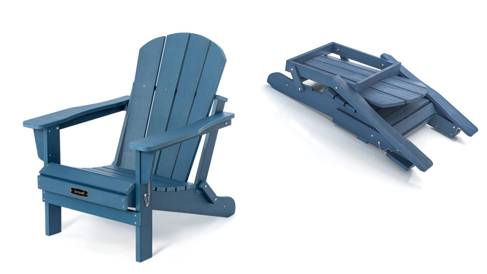 This Adirondack chair is made from weather-resistant material that is splinter- and chip-proof.