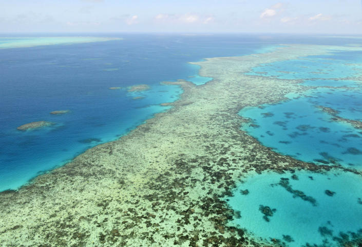 FILE - In this Dec. 2, 2017, file photo shows the Great Barrier Reef in Australia. The Chinese host of this year's meeting of the U.N, World Heritage Committee defended on Sunday, July 18, 2021, the body's proposal to label the Great Barrier Reef as “in danger” against Australian government suspicion that China influenced the finding for political reasons.(Kyodo News via AP, File)