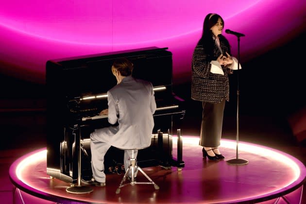 Finneas O'Connell and Billie Eilish perform onstage during the Oscars - Credit: Kevin Winter/Getty Images